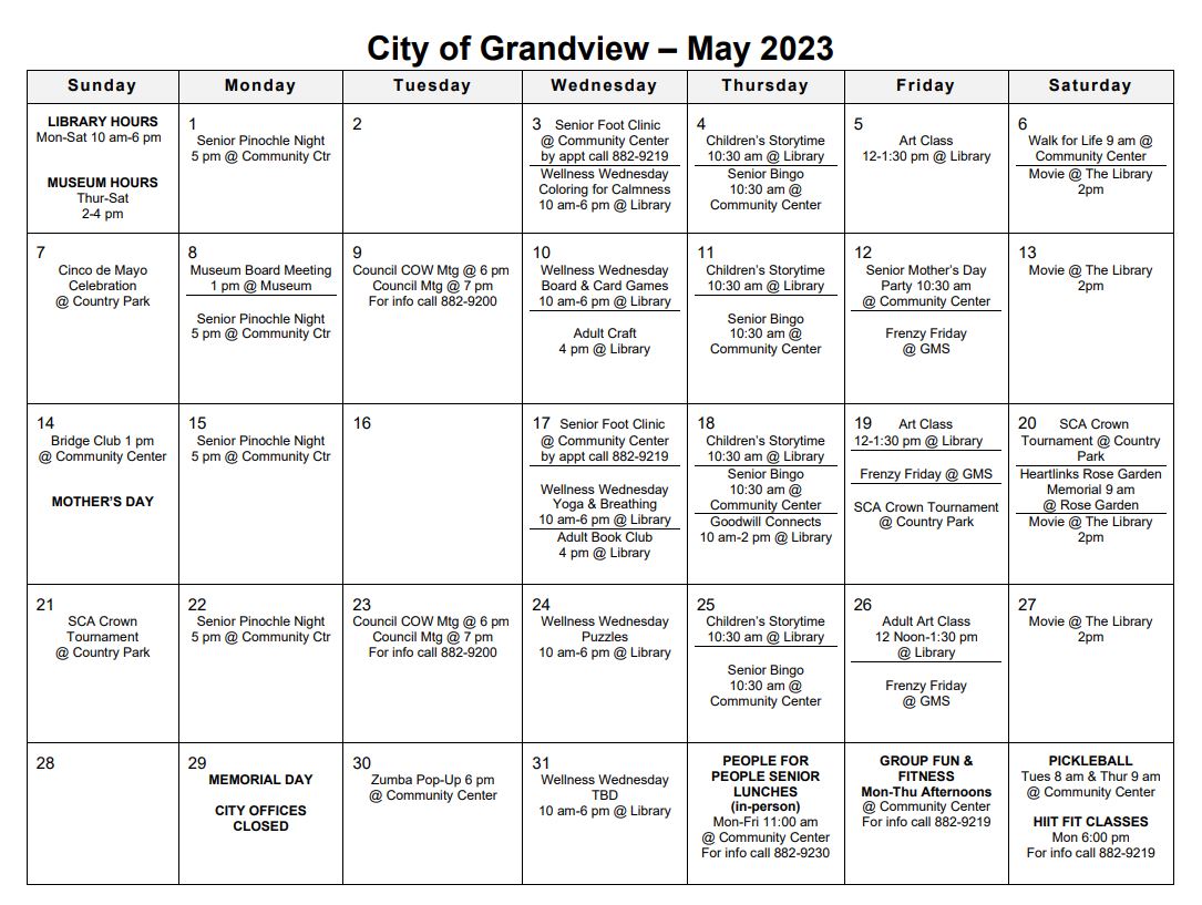 Calendar – Grandview, Washington